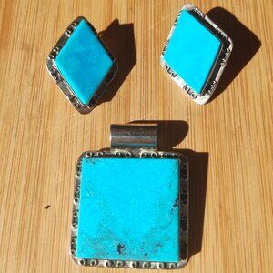 Jay King DTR Turquoise pendant and earrings set 925 Sterling Silver